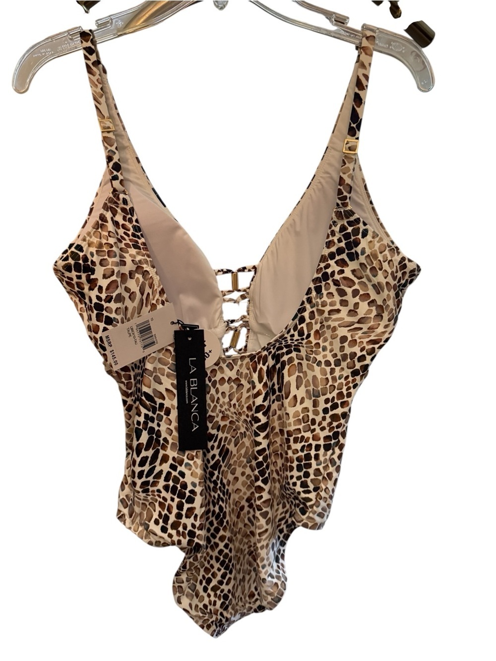 La Blanca Taupe Animal Print One Piece 10 Swimsuit NWT Resortwear Euro Summer - Picture 3 of 7